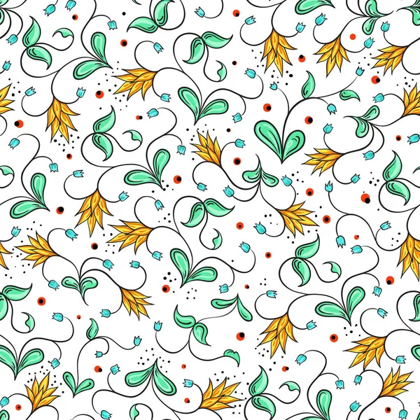 Patrón inconsútil popular ruso. Hermosos motivos florales y composición única. Arte vectorial. Adorno tradicional ruso para su diseño — Vector de stock