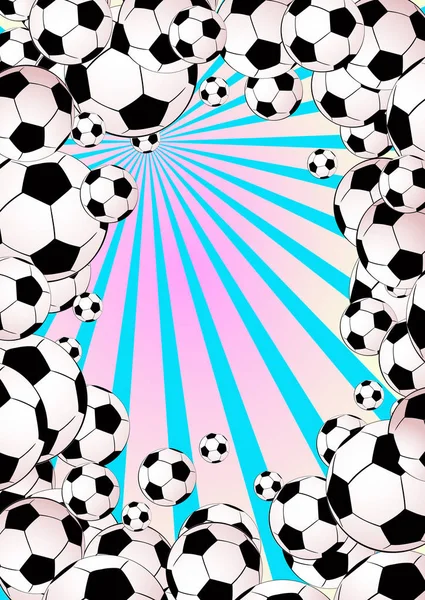 太陽光線のカラフルな背景にサッカー ボールのフレーム。ベクトル アート デザイン. — ストックベクタ