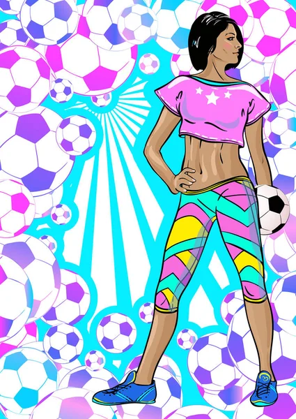 Девушки спортивная коллекция: Футболистка с футбольной рамкой. Векторная миграция — стоковый вектор