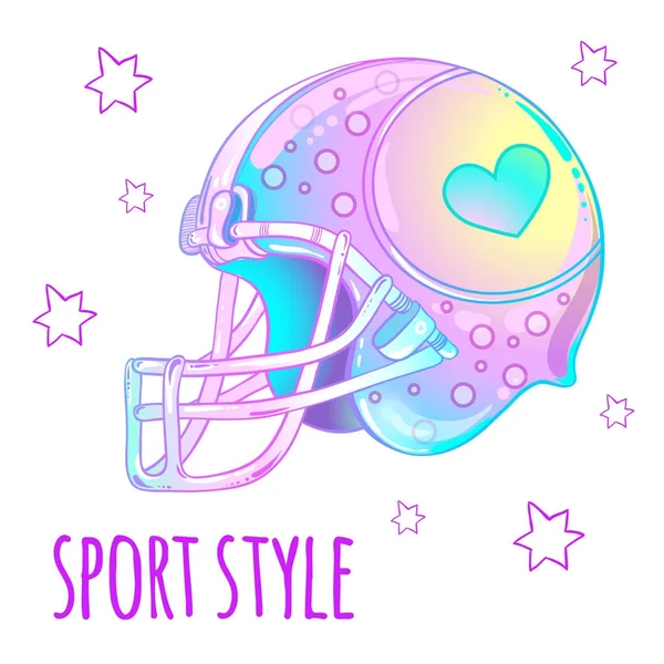 Casque de rugby très détaillé Girly. Illustration vectorielle aux couleurs pastel rose. Design style sport . — Image vectorielle