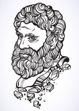 Herakles. Antik Yunan mitolojik kahramanı. Güzel vektör çizilmiş resimler izole. Mitler ve efsaneler. Dövme sanat, baskı, poster, kartları.