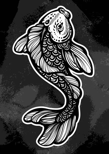 Beautifuliy 詳細恋鯉魚のイラスト、幸せと豊かさのシンボル。手描きのベクトルのアートワークが分離されました。入れ墨の芸術。アジア、自由奔放に生きるスタイル、精神的なアート、ヨガ、瞑想. — ストックベクタ