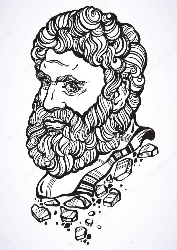 Heracles. The mythological hero of ancient Greece. Hand-drawn beautiful vector artwork isolated. Myths and legends. Tattoo art, prints, posters, cards.
