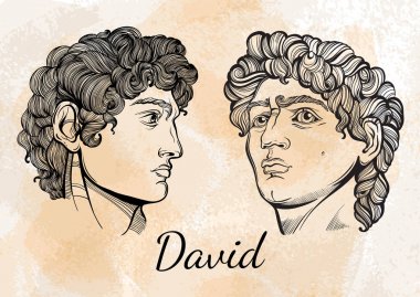 David. The mythological hero of ancient Greece. Hand-drawn beautiful vector artwork isolated. Myths and legends. Tattoo art, prints, posters, cards. clipart