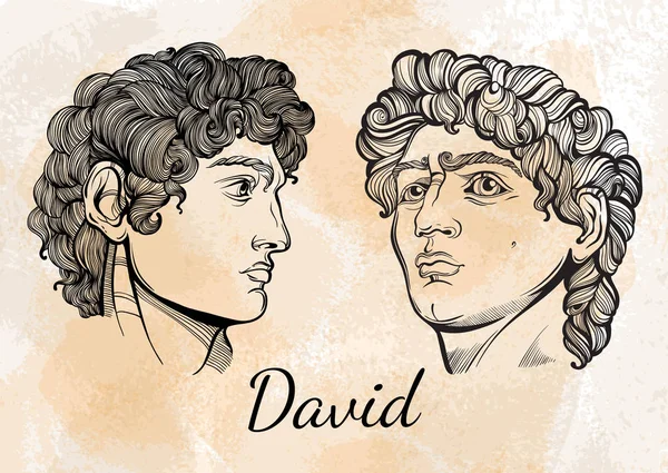 O David. O herói mitológico da Grécia antiga. Arte vetorial bonita desenhada à mão isolada. Mitos e lendas. Tatuagem arte, impressões, cartazes, cartões . — Vetor de Stock