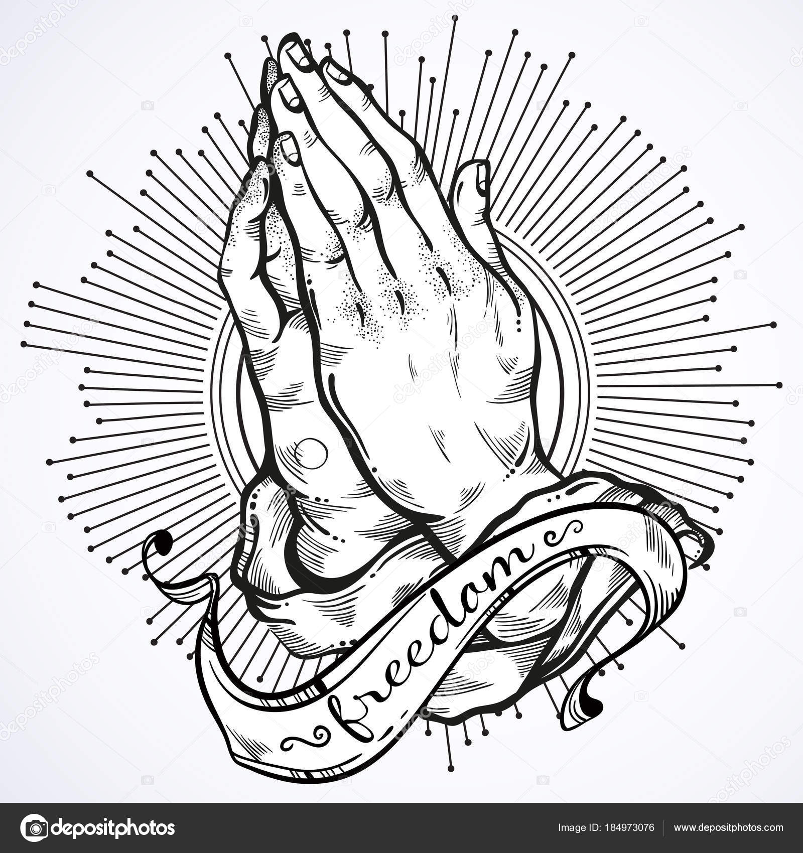 Beautifully detailed human hands folded in prayer. Appeal to the