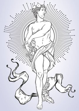 Yunan tanrısı, antik Yunan mitolojik kahramanı. Güzel vektör çizilmiş resimler izole. Klasik. Mitler ve efsaneler. Dövme sanat, baskı, poster, kartları. �