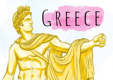 God Apollon. The mythological hero of ancient Greece. National treasure. Antiquity. Hand-drawn beautiful vector artwork isolated. Myths and legends. Ancient art, prints, posters, cards. � clipart