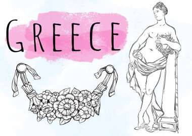 Güzel Yunan tanrıçası. Antik Yunan mitolojik kahramanı. Güzel vektör çizilmiş resimler izole. Mitler ve efsaneler. Dövme sanat, baskı, poster, kartları. �