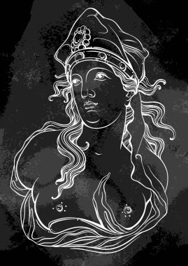 Goddess of ancient Greece. Hand-drawn beautiful vector artwork over the blackboard. Vintage chalk. Myths and legends. Tattoo art, prints, posters, cards. � clipart