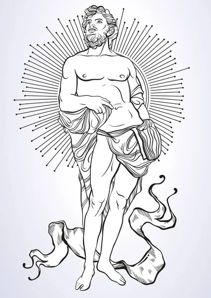 Grecki Bóg, mitologiczny bohater starożytnej Grecji. Ręcznie rysowane piękne wektor grafika na białym tle. Klasycyzm. Mity i legendy. Tatuaż sztuki, druki, plakaty, karty. � — Wektor stockowy