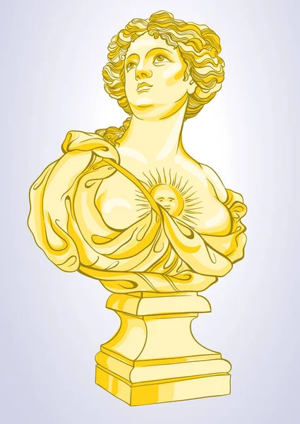 Грецької богині. Мармурові бюст досить грецької жінки в золотих тонах. Vetor ілюстрація в стилі лінія ізольовані. Відмінно підходить для друку, плаката та twxtile. — стоковий вектор