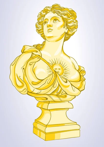 Dea greca. Busto di marmo di bella donna greca in colori oro. Illustrazione vetor in stile linea isolato. Ottimo per stampa, poster e twxtile . — Vettoriale Stock