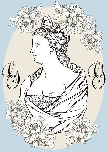 Diosa griega. Cameo victoriano. Gran plantilla para su diseño. Ilustración de vetores en estilo de línea aislado . — Vector de stock