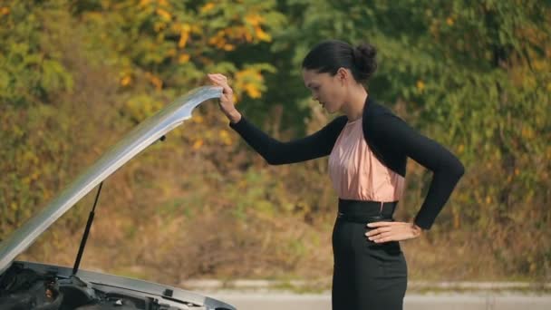 Femme avec voiture cassée — Video