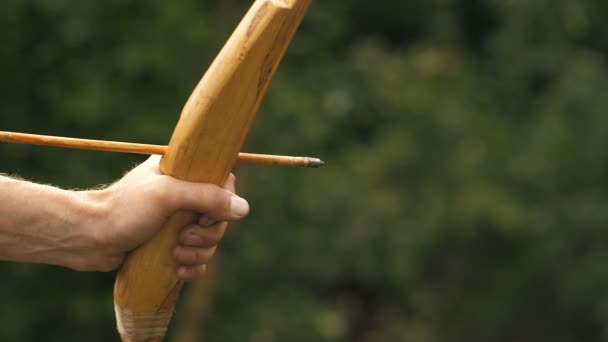 The hunter shoots from a bow — Stock Video