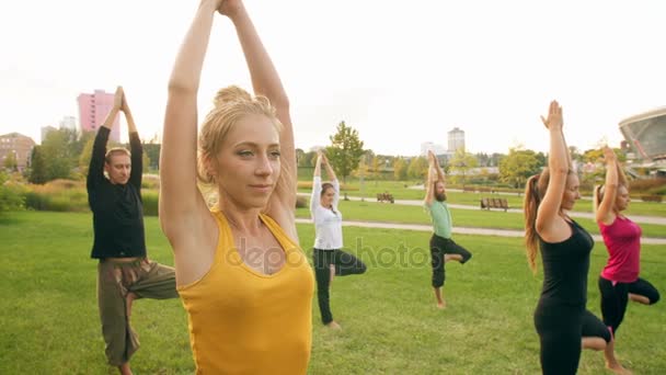 Los jóvenes hacen yoga — Vídeos de Stock