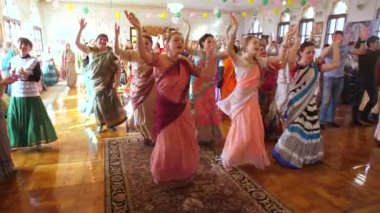 Donetsk, Ukraine - March 1, 2019: Hare Krishna people dancing