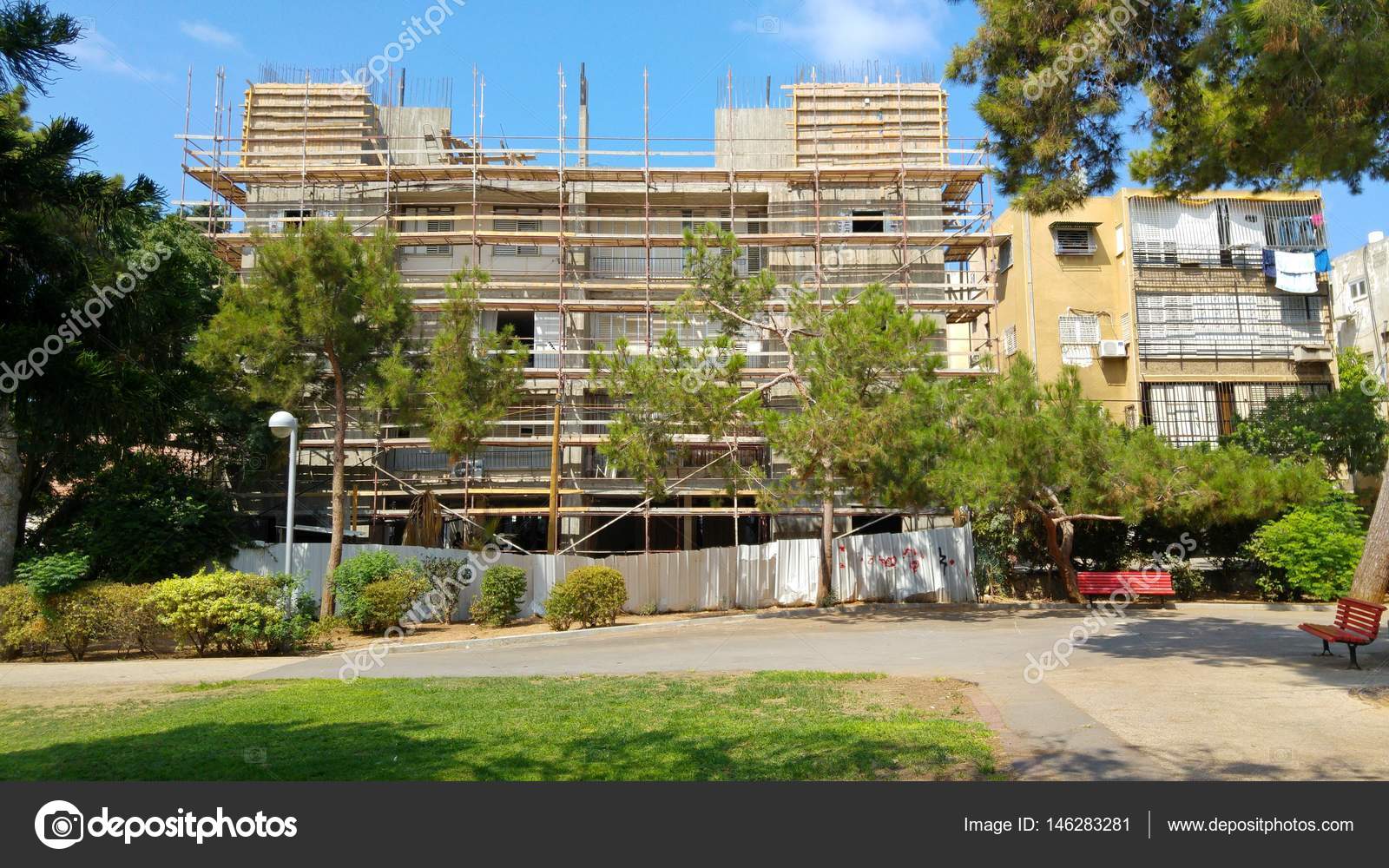 Urban renewal, house reconstruction and remodeling stock image. Stock