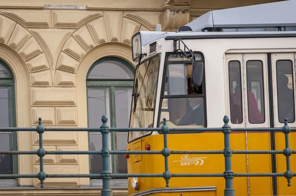 Budapest yellow street car (tram) stock image. — Stock Photo, Image