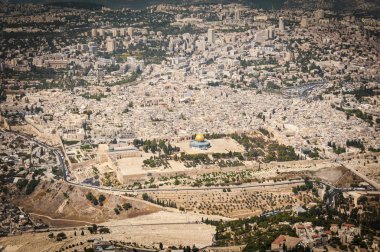 Temple Mount ve eski Kudüs şehri, havadan görünümü stok görüntü.