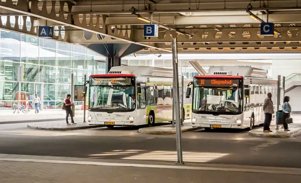 Автобусы HTM Buzz Man на центральном вокзале Гааги — стоковое фото