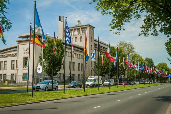 THE HAGUE (DEN HAAG), NETHERLANDS. July 19, 2017. The official building of the International Criminal Tribunal for the former Yugoslavia. Ratko Mladic, Slobodan Praljak were charged here.