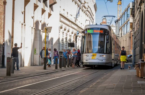 Antwerpen België Juli 2017 Elektrische Tram Van Stad Het Centrum — Stockfoto
