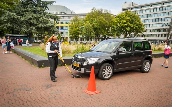 Гага Нидерландцы Июля 2017 Года Женщина Охранник Проверяет Дно Автомобиля — стоковое фото