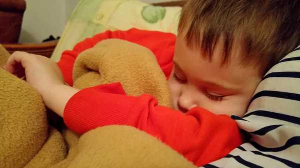 Спальний Kid Кавказьких Хлопчика Дитини Солодких Снів Глибокий Сон Втомився — стокове фото