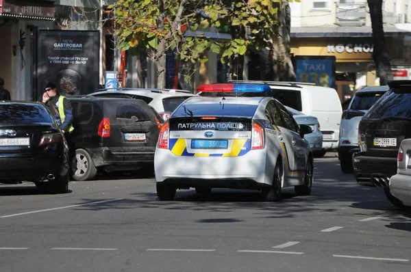 Odessa Ucrania Noviembre 2019 Policía Ucrania Patrulla Coche Aparcado Centro — Foto de Stock