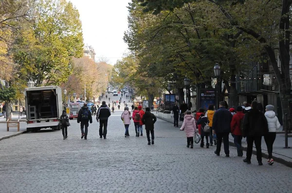 Odessa Украина Октября 2019 Года Общий Вид Легендарной Деребасовской Улицы — стоковое фото