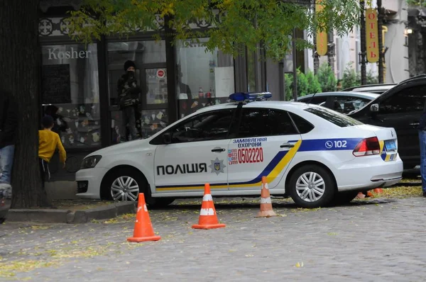 Odessa Ucrania Noviembre 2019 Policía Ucrania Patrulla Coche Aparcado Centro — Foto de Stock