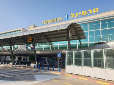 Ben GURION HAVAALANI, TEL AVIV, İSRAel. 18 Şubat 2020. İsrail Ben Gurion Uluslararası Havaalanı, Terminal 1 dış görünüm. Düşük maliyetli havayollarının karantina ve koronavirüs için kapatıldığı terminal.