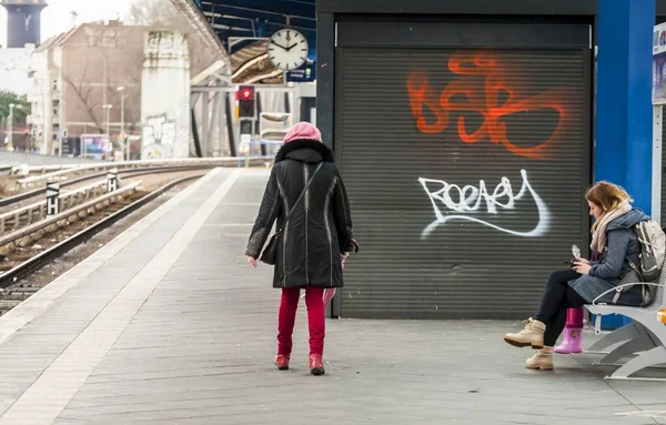 Берлин Германия Февраля 2020 Года Пассажиры Ожидающие Поезд Метро Bahn — стоковое фото