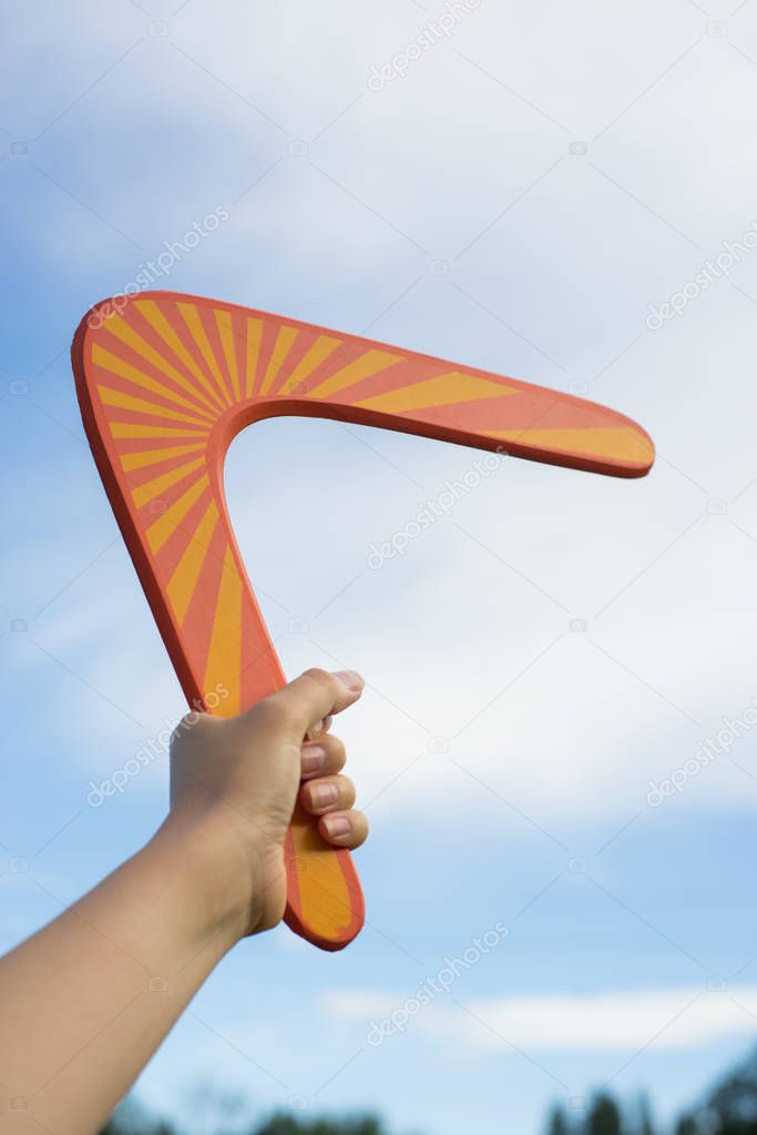 Boomerang in front of a blue sky