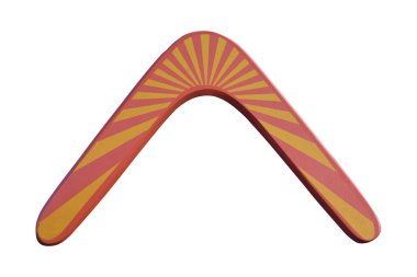 Saf beyaz bulutlara ve mavi gökyüzüne karşı uçan tahta Avustralya bumerangı