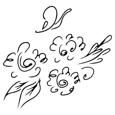 Beyaz üzerine izole edilmiş gül ya da şakayık çiçekleri. Düğün davetiyeniz ve tebrik kartınız için çiçek tasarımı malzemeleri. El çizimi vektör çizimi. Çizgi çalışması. Çizim