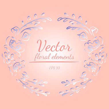 Şakayık çiçekleri pembe arka planda dallanır. Davetiyeler, tebrik kartları, posterler, bloglar için çiçek çemberi çerçeve tasarımı unsurları. El çizimi vektör çizimi. Vektör çiçek elementleri.