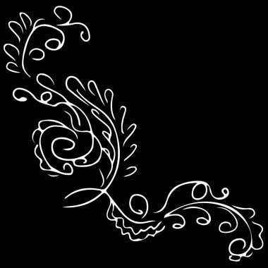 Soyut yaban çiçeği ana hatları simgesi siyah arkaplanda izole edildi. El çizimi vektör çizimi. Yaban çiçeği logosu