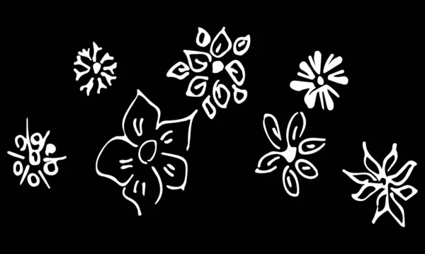Abstrakcyjny zarys dzikich kwiatów odizolowany na czarnym tle. Ręcznie rysowany wektor ilustracji. Kolekcja dzikich kwiatów. Styl bazgrołów — Wektor stockowy