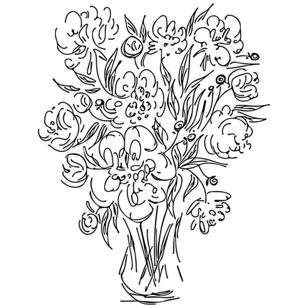 Абстрактный букет диких цветов на белом фоне. Ручной рисунок вектора. Значок контура — стоковый вектор