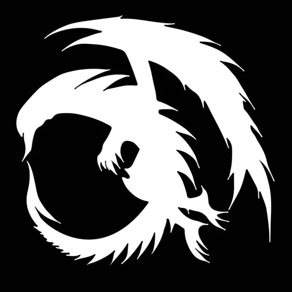 Hand drawn vector dragon illustration isolated on black background. Fantastic dragon icon. Freehand mythology aminal. Fantasy outline illustration. — Stock Vector