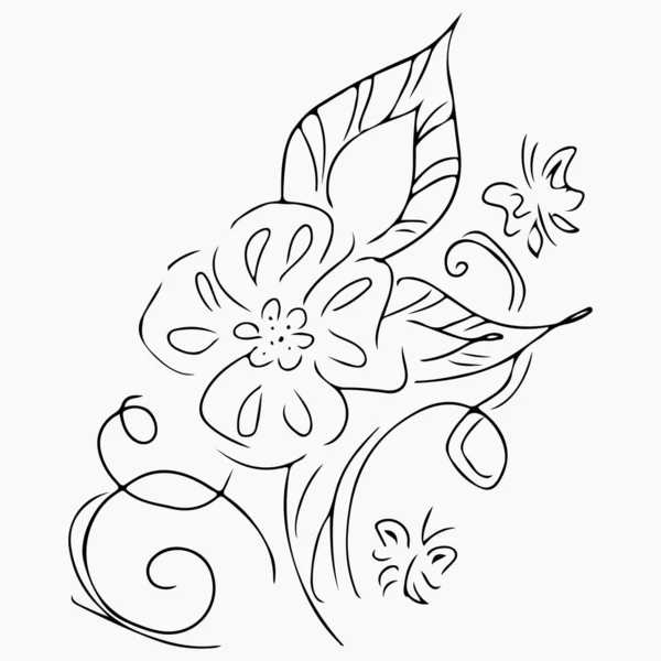 《灰色上的花蝴蝶摘要集》的手绘矢量图解。 采购产品花卉设计元素的邀请,贺卡,海报,博客. 花的手绘素描. — 图库矢量图片