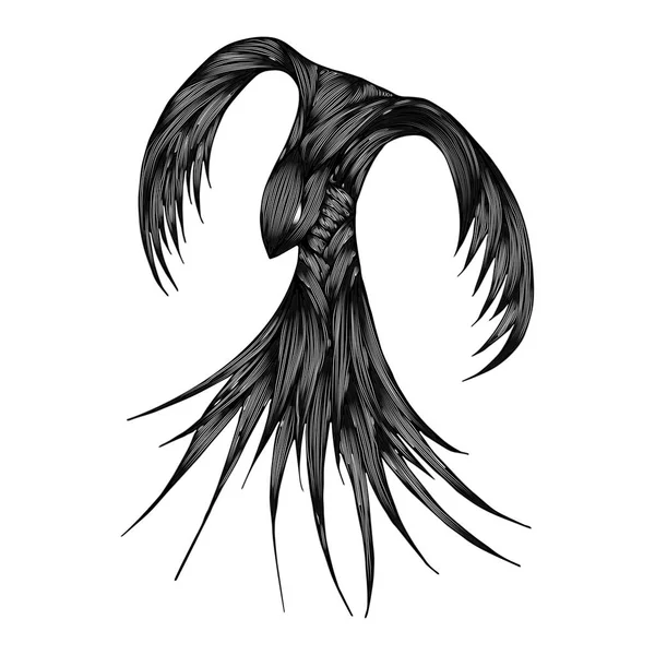 Phoenix Fire vogel illustratie en karakter ontwerp. Phoenix vuurvogel geïsoleerd op witte achtergrond. Metalen dierlijk tattoo ontwerp. Handgetekende schets vector illustratie. — Stockvector