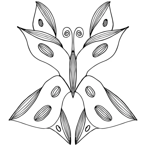 Ilustración vectorial abstracta de mariposa dibujada a mano aislada sobre fondo blanco. Dibujo de tinta, estilo gráfico. Esquema icono de mariposa — Vector de stock