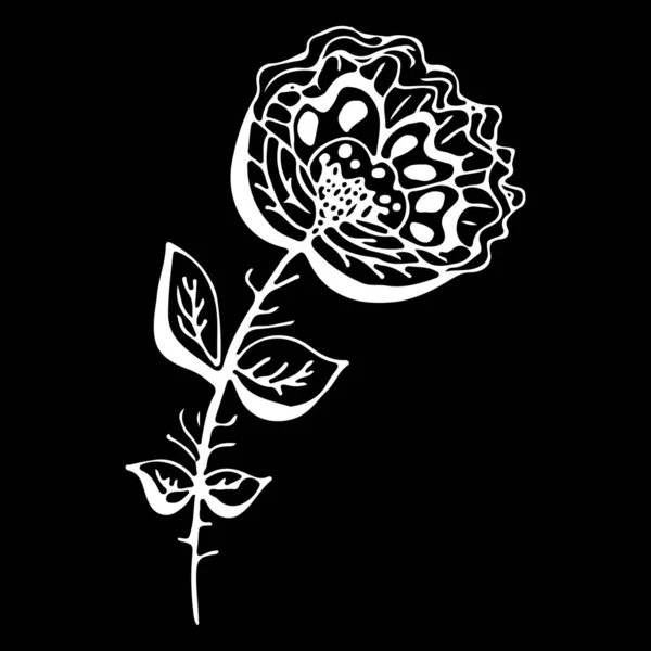 Astratto rosa icona contorno fiore isolato su sfondo nero. Icona creativa del concetto di moda di lusso logotipo. Illustrazione vettoriale disegnata a mano . — Vettoriale Stock