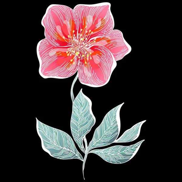 Été tropical fleur plate. Fleur botanique florale isolée sur fond noir. Illustration vectorielle dessinée main. Nature hawaïenne botanique. icône plate tropicale. Illustration de tatouage vectoriel hawaïen — Image vectorielle