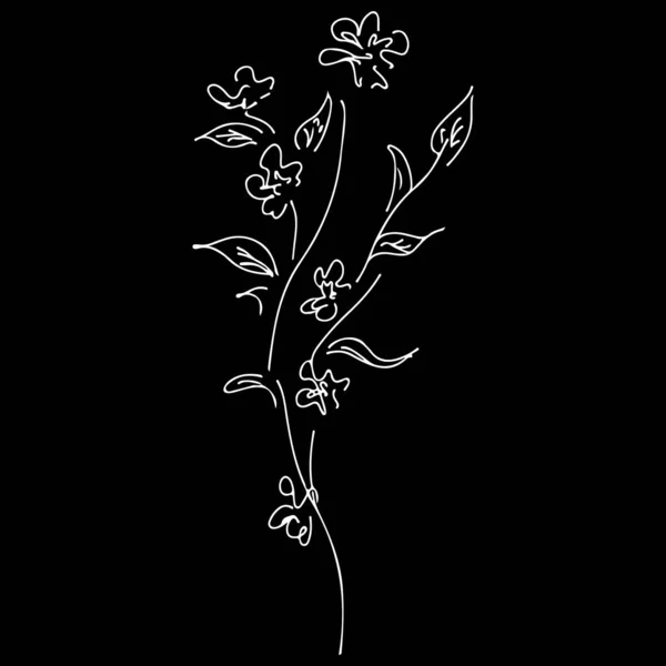 Abstract wildflowers outline icon isolated on black background. Creative luxury fashion logotype concept icon. Hand Drawn vector illustration. Wildflower logo. Sketch — Stock Vector