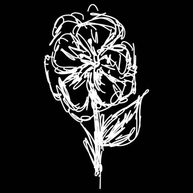 Soyut kır çiçekleri siyah arkaplanda izole edilmiş ikonu özetliyor. Yaratıcı lüks moda logosu konsept ikonu. El çizimi vektör çizimi. Yaban çiçeği logosu